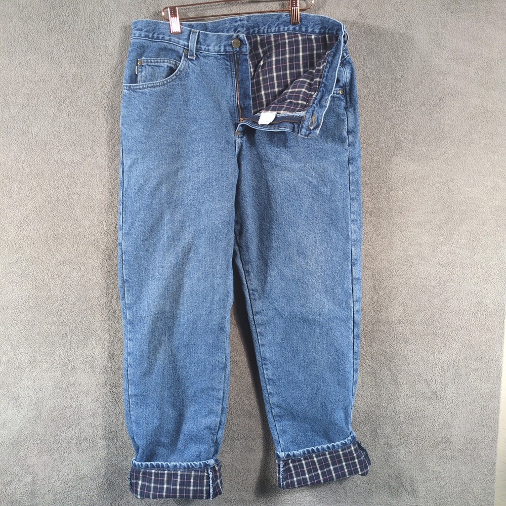 VTG L.L. Bean Flannel Lined Jeans Mens‎ 35x34 Blue Medium Wash Made in USA